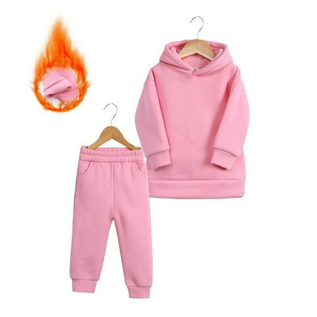 

Toddler Boys Outfit Sets Autumn Winter Warm Thick Solid Cotton Long Sleeve Lined Tops Hoodie Pants Sweatshirt Set Clothes