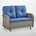 thumbnail image 3 of POCASSY 49.5 Inch Width Outdoor Glider Loveseat, All Weather Wicker Rattan Patio Glider Love Seat for Porch Deck Garden, Blue, 3 of 9