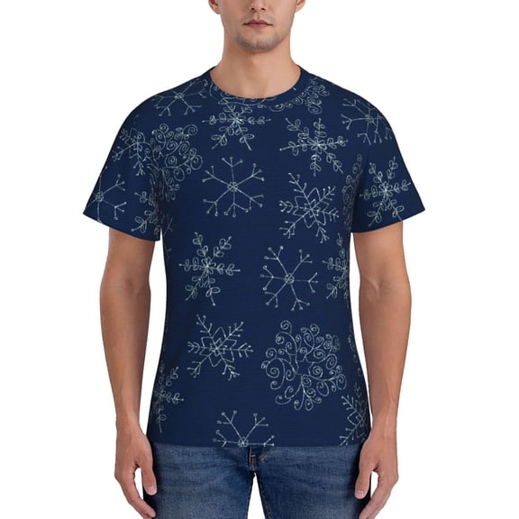 Vsdgher Snowflake Dark Blue Print Men's Dry Fit Mesh Athletic Shirts Moisture Wicking Tennis T-Shirt Tops