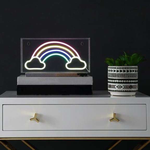 Rainbow 11.75" Contemporary Glam Acrylic Box USB Operated LED Neon Light, Multi-Colored