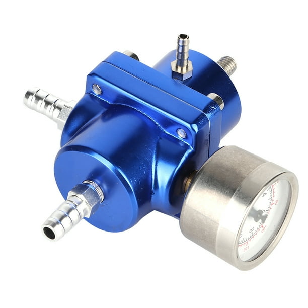 Regulador de presión de combustible 0-140 PSI, Kit de manguera de manómetro de regulador de presión de combustible ajustable(Azul) Ecomeon no