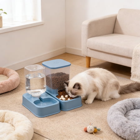 Cat Feeder and Water Dispenser in Set with Pet Food Bowl Gravity Dog Waterer and Food Feeder for Small Medium Dog Cat Puppy Kitten Large Capacity