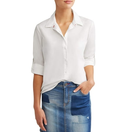 Poplin Casual Button Down Shirt Women's