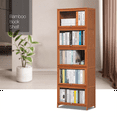 thumbnail image 3 of MoNiBloom Bamboo Tall 5 Tiers Bookcase, Free Standing Shelf with Acrylic Door, Brown, for Living Room, 3 of 10