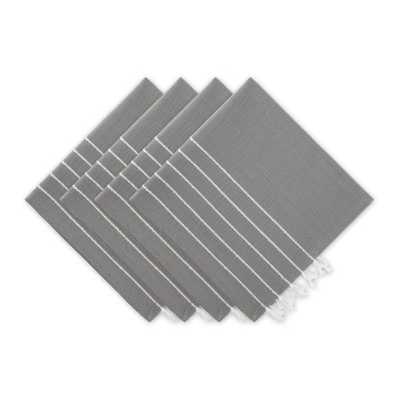 Juego De 4 Servilletas Con Borlas A Rayas Grises Y Blancas