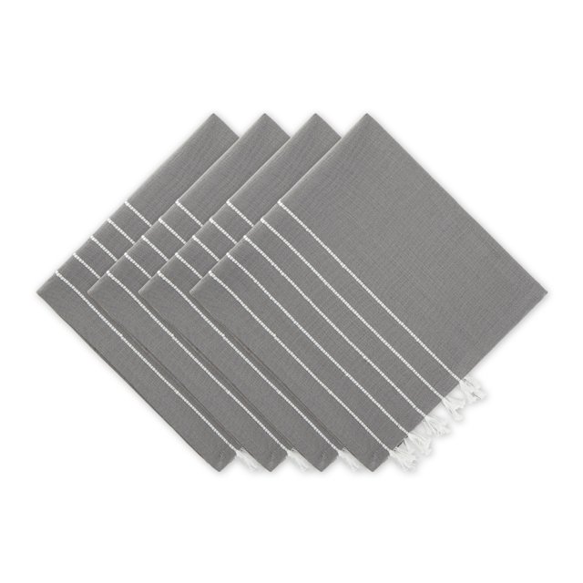 Juego De 4 Servilletas Con Borlas A Rayas Grises Y Blancas