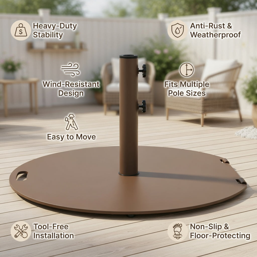 Resenkos Outdoor Umbrella Base, 50 lbs Umbrella Base Stand with Wheels for Patio, Black