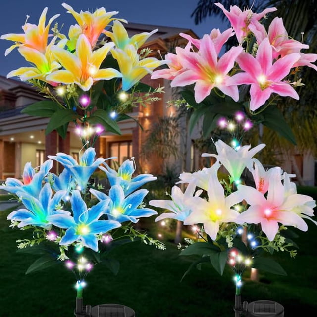 Luces solares para jardín Ouddy Decor, paquete de 4 unidades, lirios impermeables