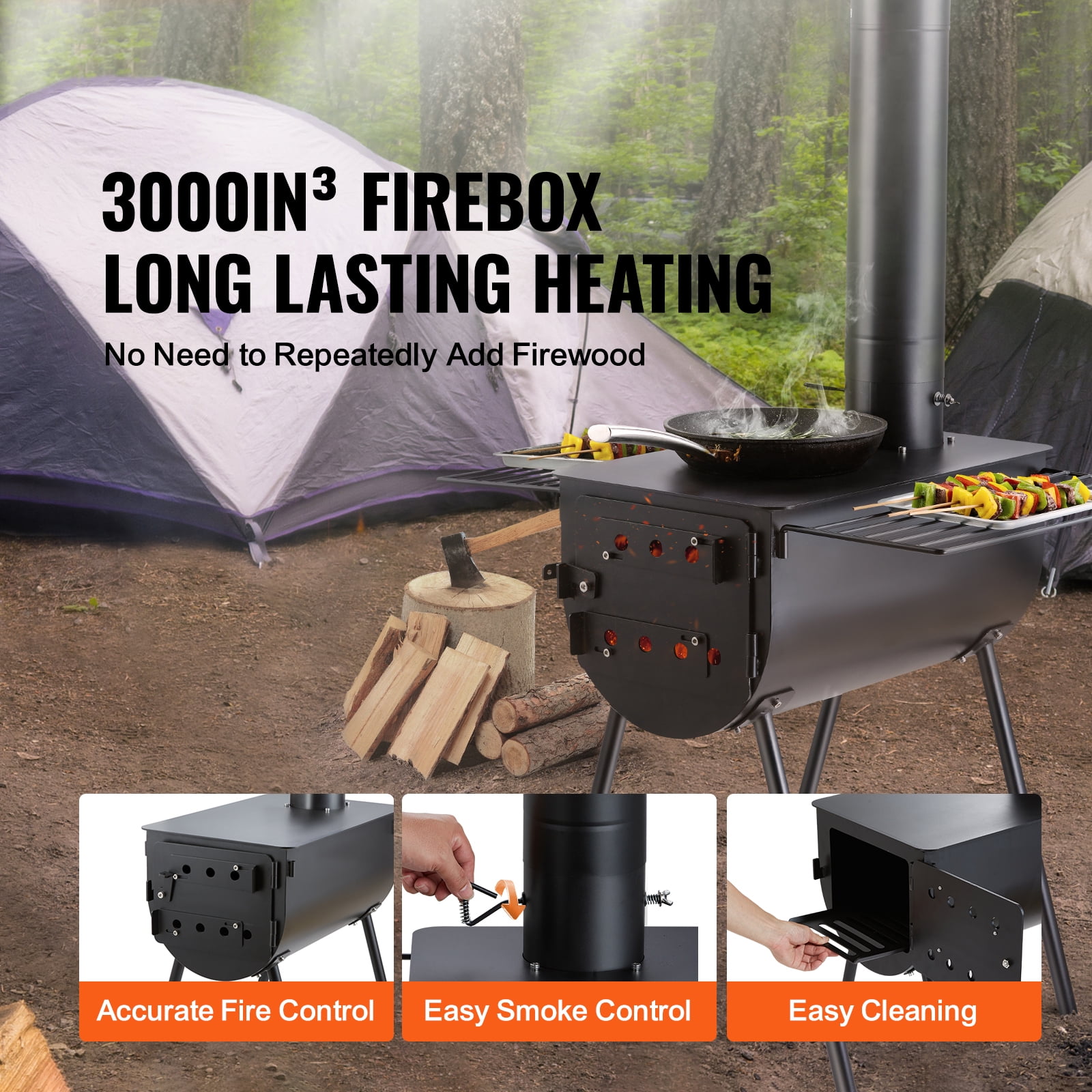 BENTISM Portable Wood Camping Stove with Support Legs and Chimneys