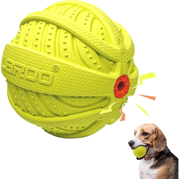 LaRoo Squeaky Dog Ball Toy,Durable Natural Rubber Squeaker Ball Throwing Training,Teeth Cleaning Chew Toy for Pet Medium and Large Dogs (3.5In Green)
