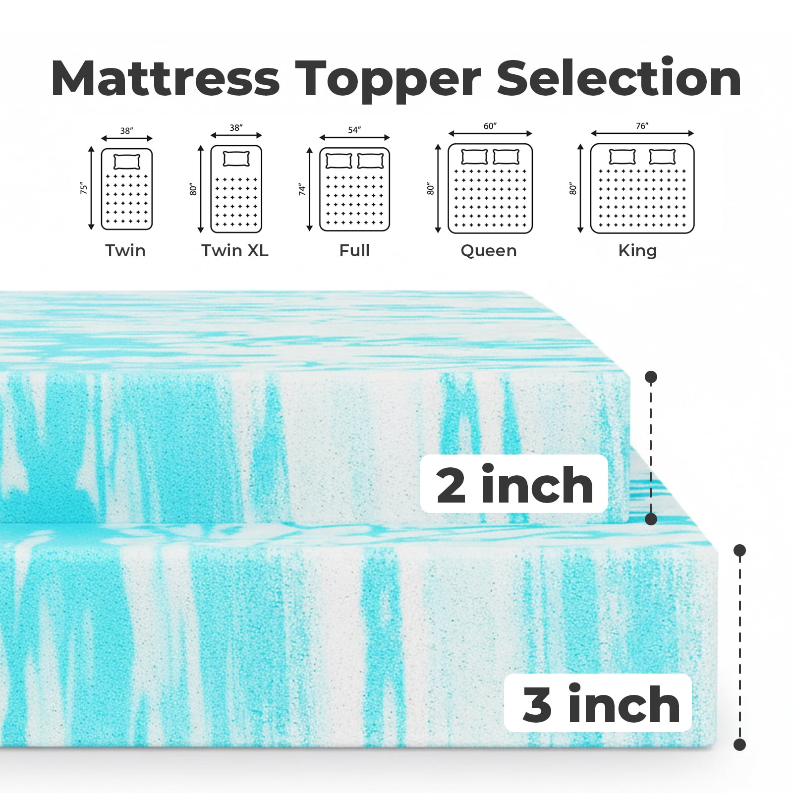 Alvantor 2/3 Inch Cooling Gel Memory Foam Mattress Topper for Back Pain Relief,2 Inches,Queen