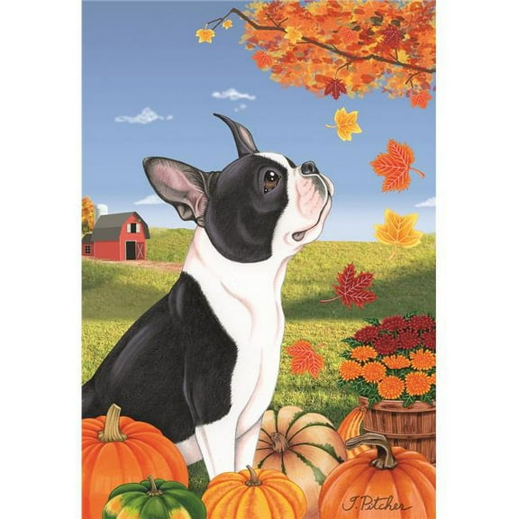 Best of Breed TP67032 Boston Terrier Autumn Leaves House Flag