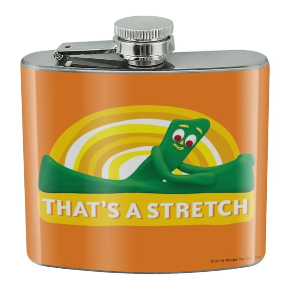 Gumby Stretching That's A Stretch Exercise Stainless Steel 5oz Hip Drink Kidney Flask