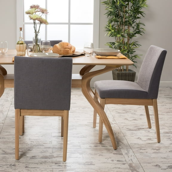 Noble House Caruso Dark Grey Fabric Oak Dining Chair (Set of 2)