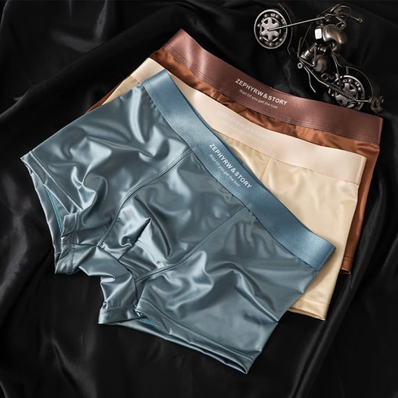 Joernso Men Boxer Underwear High Elasticity Breathable 3D Cut U-Convex Smooth Ice Silk Satin Shorts Panties Solid Color Seamless Panties