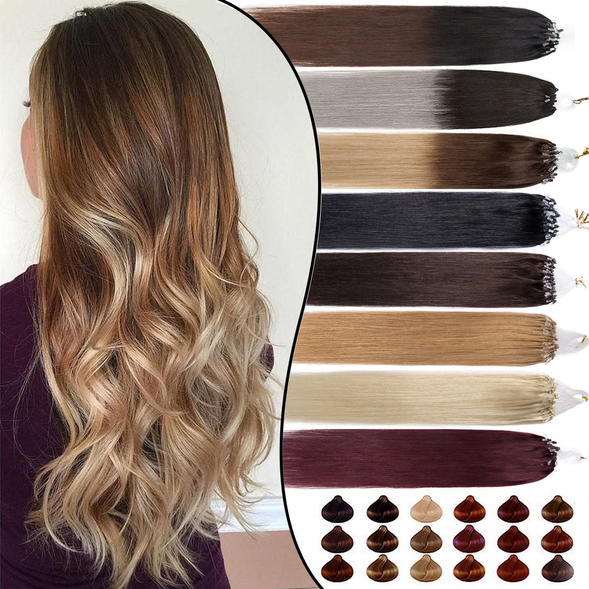 MY-LADY THICK Micro Loop Ring 100% Remy Human Hair Extensions Brown  Invisible Nano Beads Micro Link Hairpiece 50S 1G 