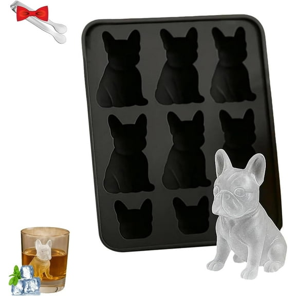 French Bulldog Ice Mold, Reusable Bigfoot Ice Cube Mold, 6 Cavity Silicone Dog Ice Cube Trays, Food Grade Flexible Ice Maker, Funny Silicone Popsicle Molds, Easy Release with Clip (Dog*1)