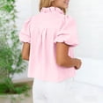 thumbnail image 4 of Agkizg Women's V Neck Short Sleeve Ruffled Striped Puff Sleeve Blouse Casual Fashion Daily Top, 4 of 5