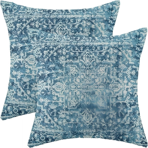 AUQ 2026 New Pillow Covers 16X16 Set of 2,Teal Carpet Pattern Decorative Throw Pillows Linen Ethnic Design Farmhouse Cushion Pillow Covers for Sofa Couch Outdoor Decor