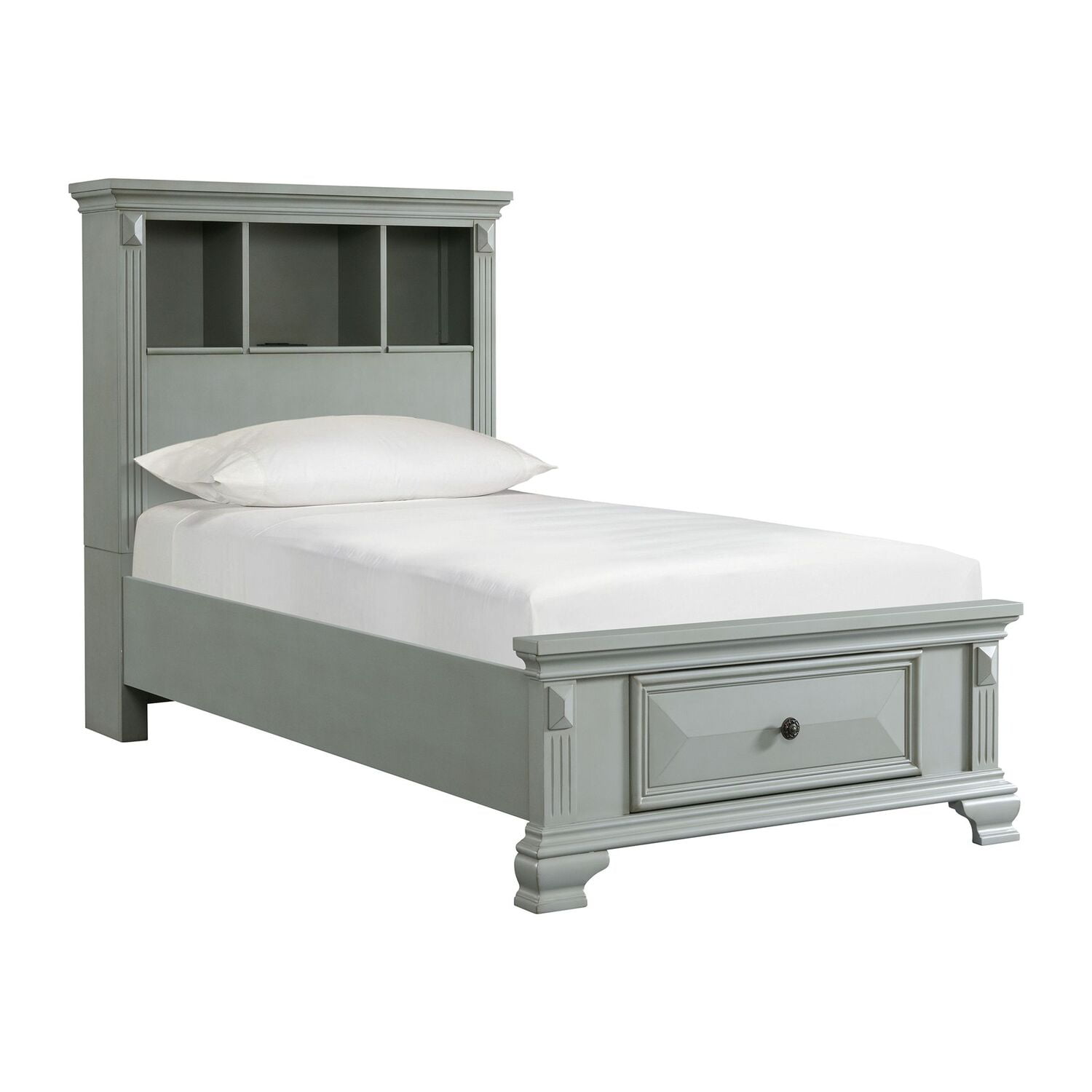Picket House Trent Twin Storage Bookcase Bed with USB in Gray Walmart