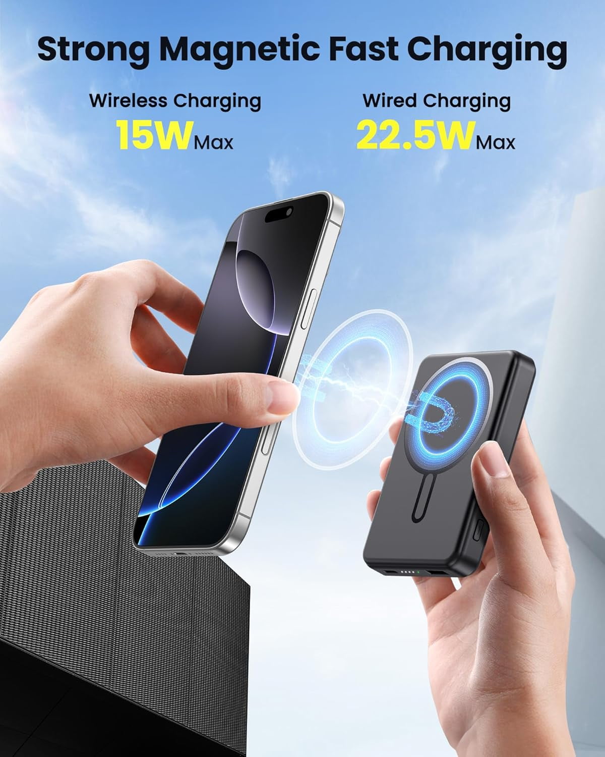 RGHJAR-for Magsafe Portable Charger Battery Pack - 12000mAh Magnetic Power Bank PD 22.5W USB C & 15W Wireless Fast Charging Battery Pack Phone Charger for iPhone 17/16/15/14/13/12 All Series