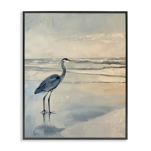 Stupell Industries Heron on Classic Coast Nautical & Beach Painting Black Framed Art Print Wall Art, 11 x 14