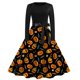 thumbnail image 1 of Vestido vintage de Halloween para mujer: vestido con estampado de murciélago y manga larga con cinturón, 1 of 3
