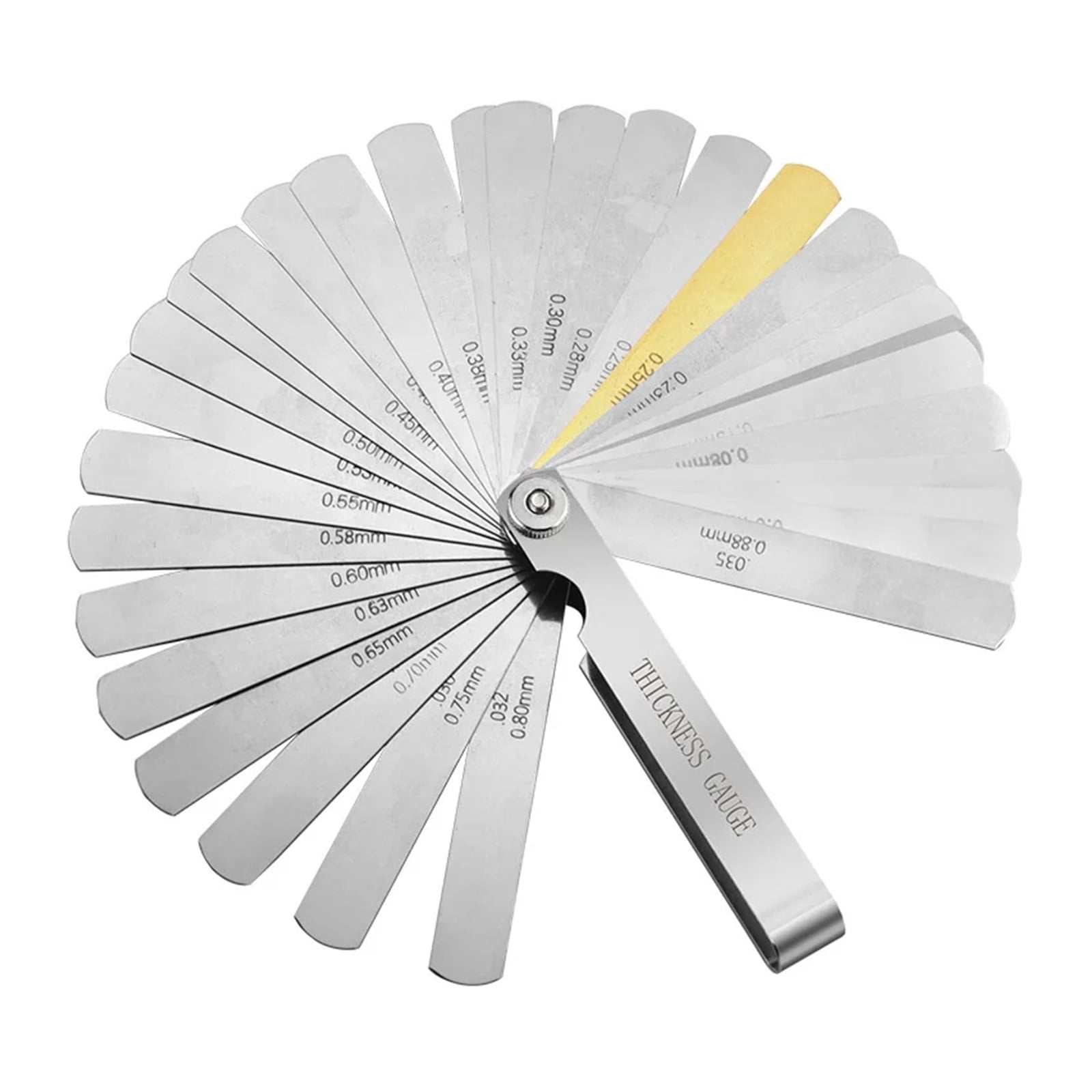 32 Blades Feeler Gauge Metric Gap Filler 0.04-0.88 mm Thickness Gage For Measurement Tool,0015-.035 Copper Sheet ,Easy Identification