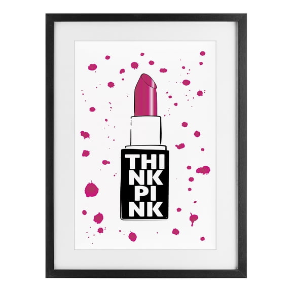 Stupell Industries Art Deco Think Pink Lipstick Black Framed Print Under Glass, 14 x 20, by Martina Pavlova