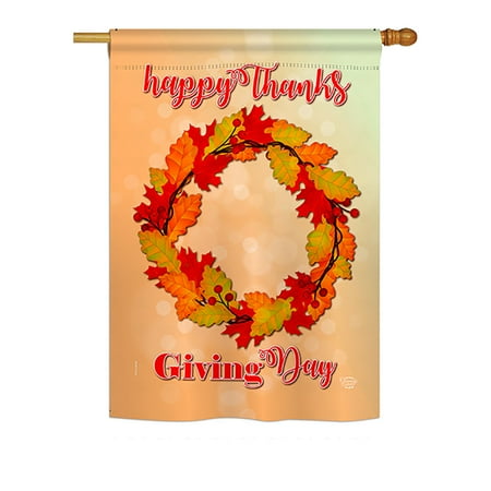 Wreath Decorative Flag - Thanksgiving Day Wreath Fall - Seasonal Impressions Decorative Vertical House Flag - Printed in USA