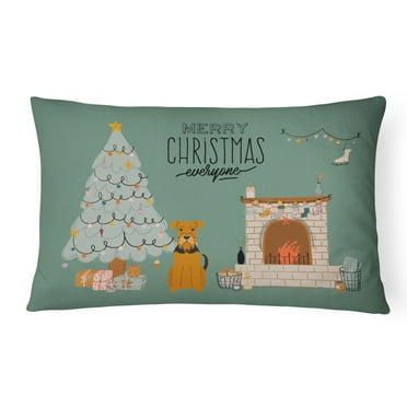 Carolines Treasures CK7604PW1216 Airedale Christmas Everyone Canvas Fabric Decorative Pillow 12H x16W multicolor