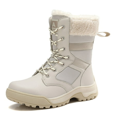 

Ediodpoh Women s Winter Fashion Thickening Warm Lace up Solid Color Snow Boots Non Comfortable Boots Boots for Women Beige 6.5