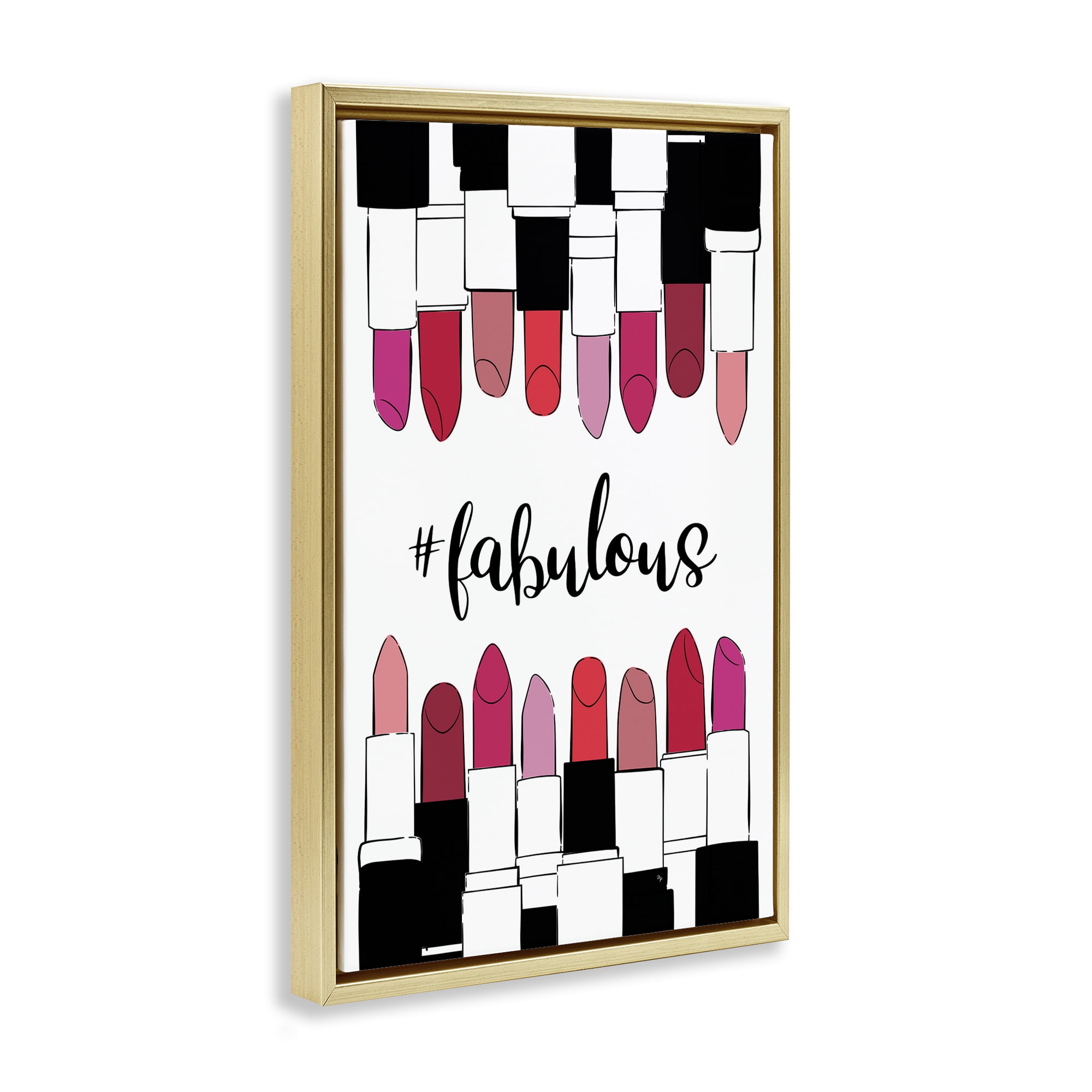 Stupell Industries Hashtag Fabulous Lipstick Beauty & Fashion Painting Gold Floater Framed Art Print Wall Art, 17 x 25