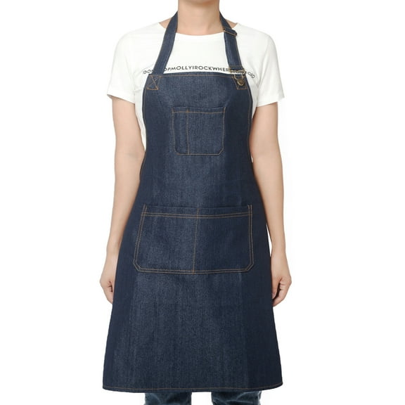 Adjustable Work Apron for Women,Heavy Duty Denim Apron Shop Apron with Tool Pockets