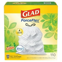 Glad Small Kitchen Drawstring Trash Bags 13 gal - 25.38 ft Width x 33.75 ft Length x 0.72 mil (18 Micron) Thickness - White - 110/Box - Home, Office, Kitchen, Breakroom