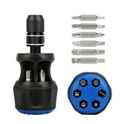 MAXTECH Stubby Screwdriver, Quick-Load Mechanism, 12-in-1 Interchangeable Multi-Bit Set Including Phillips, Hex, Slotted and Torx Tips, Non-Slip Cushion-Grip Handle