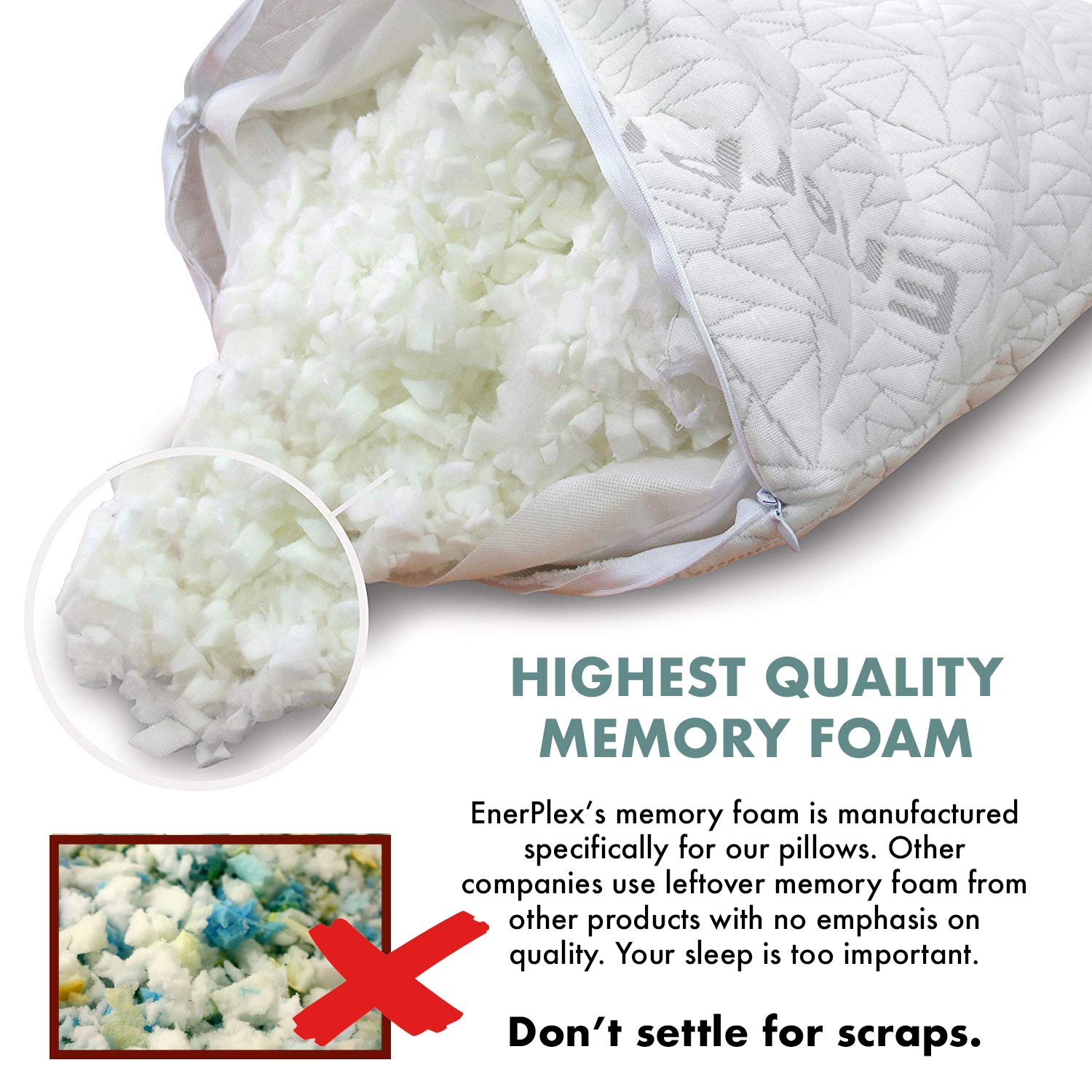 EnerPlex Memory Foam Pillows - Pack of 2 Adjustable, CertiPUR-US Certified Queen Size Pillows for Sleeping w/Extra Foam  Removable Cover - Machine Washable Firm Pillow
