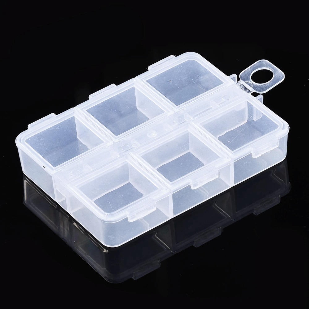 Rectangle Polypropylene(PP) Bead Storage Container 6 Compartment Organizer Boxes with Hinged Lid for Jewelry Small Accessories Clear 8.2x6.3x1.5cm