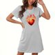 thumbnail image 1 of Camisón corto de San Valentín para mujer, talla grande, estampado en el pecho, cuello redondo, manga corta, 1 of 3