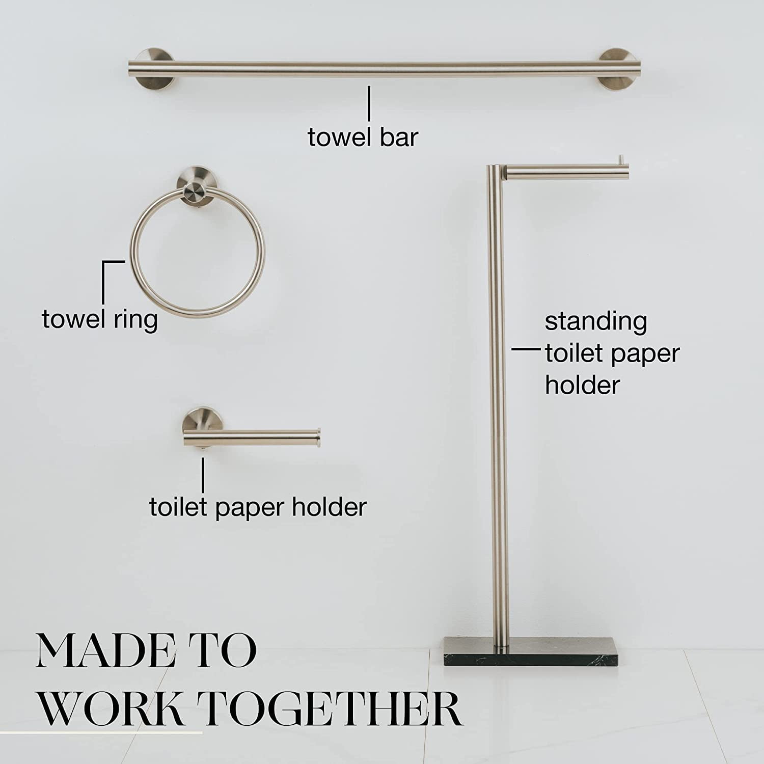 Marmolux Acc Brushed Nickel Toilet Paper Holder Free Standing with White Marble Base Storage