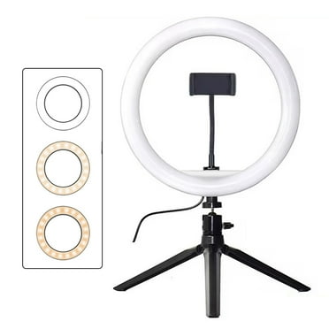 Dimmable Desk LED Ring Light 10" with Tripod Stand & Phone Holder for Live Streaming & YouTube Video, Photography, Shooting with 3 Light Modes & 10 Brightness Level