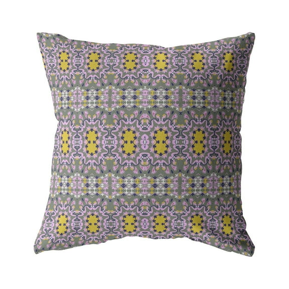 Geo Flowers Faux Suede Fabric Blown and Closed Pillow Purple 20"x20"