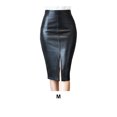 thumbnail image 3 of Guardurnaity Faldas lápiz de oficina elásticas de textura suave hechas de PU con estilo negro dividida para mujer de PU Prendas para la parte inferior del cuerpo negro METRO, 3 of 6