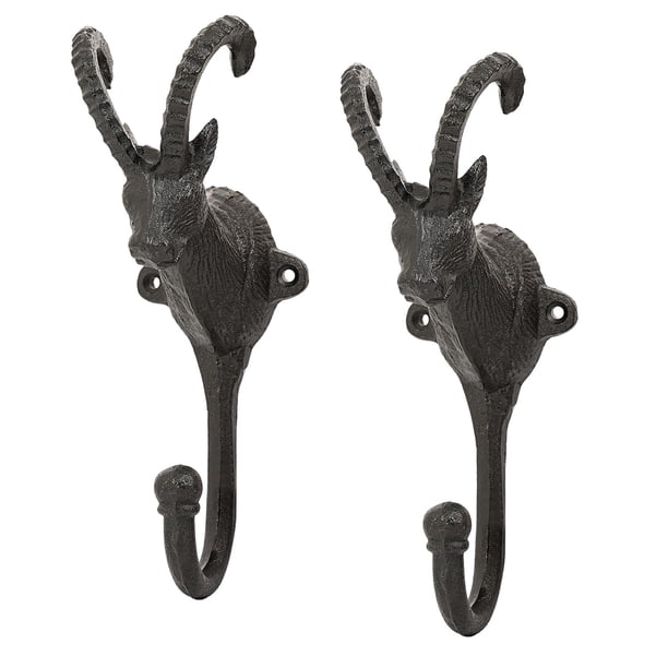 Sungmor Gabardina de Pared de Hierro Fundido Hooks, Cabeza Decor. de Antílope, Set x2 Colgadores Toallas Vintage Rústico Marrón, Porta Llaves, Baño/Cocina/Utilidad Hooks, Decoración de Pared