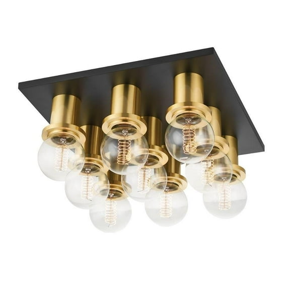 9 Light Flush Mount-6 inches Tall and 13.75 inches Wide-Aged Brass/Soft Black Finish Bailey Street Home 735-Bel-4623841