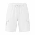 thumbnail image 4 of Besolor Men's Linen Shorts Wide Leg Drawstring Elastic Waist Lightweight Casual Workout Beach Shorts with Multi-pocket(X-Large,White), 4 of 6