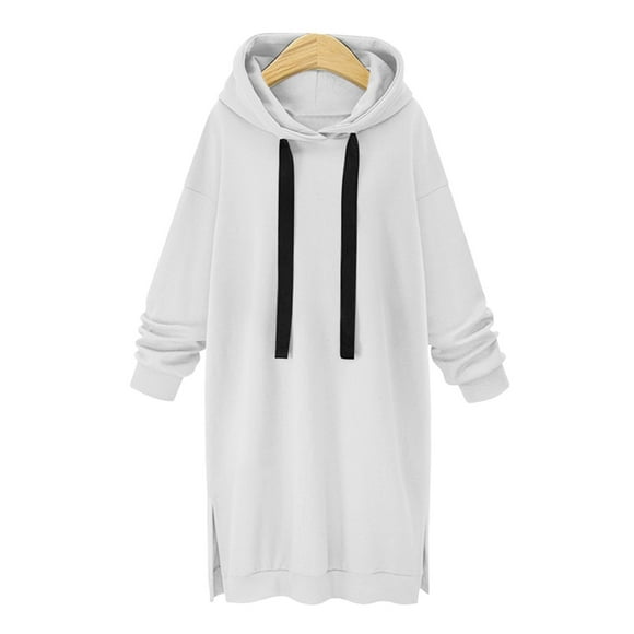 Fartey Oversized Long Hoodies for Women Fashion Simple Solid Color Fleece Sweatshirts Split Hem Drawstring Hooded Pullover Tops Loose Casual Long Sleeve Sweatshirt with Pockets