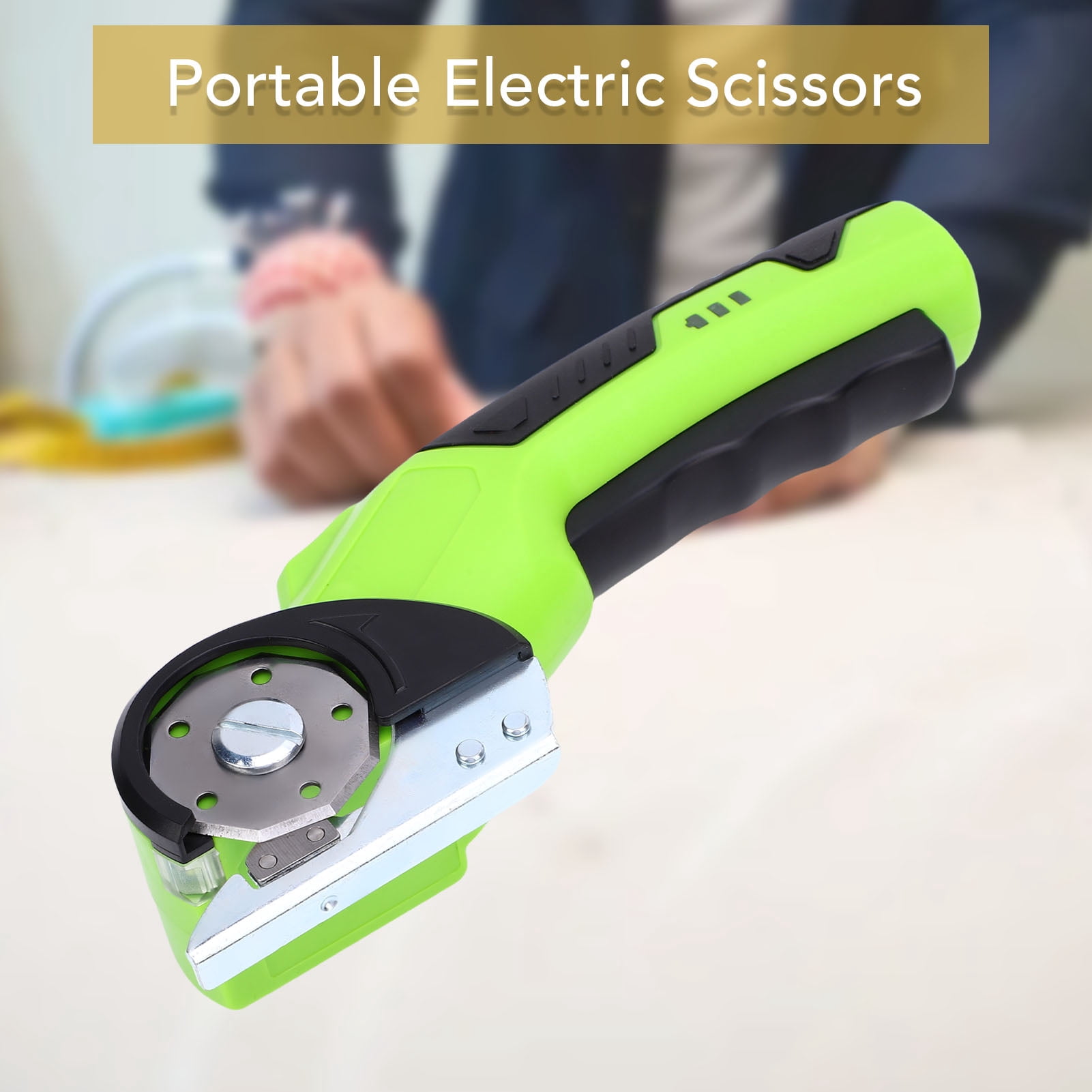 BIMZUC Electric Scissors 4V Rechargeable Li-ion Battery Powered High Efficiency Cordless Electric Fabric Scissors Cutter for Leather, Fabric, and Cardboard - Green (8.66 in / 22 cm)