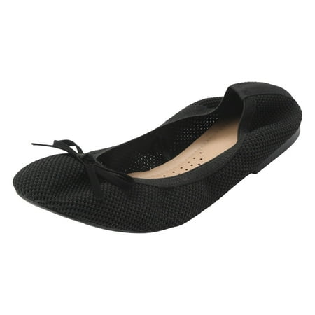 

Sngxgn Women‘s Flat Shoes Round Toe Knit Ballet Flat Comfort Dressy Flat Walking Shoes(Black 7.5)