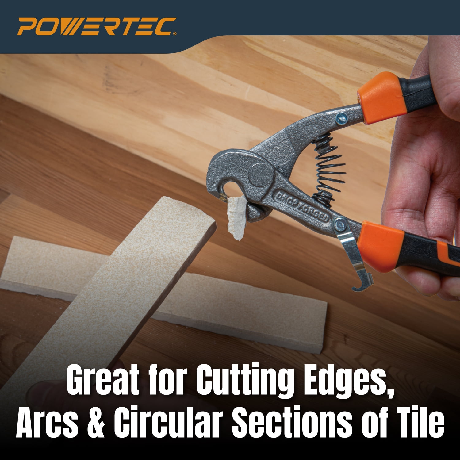 POWERTEC Parrot Head Tile Nippers for Glass, Ceramic, Porcelain, and Mosaic, Ergonomic Soft Grip, Heavy Duty Blades Cuts and Trim Tile Up to 2/5" Thick (71902N)